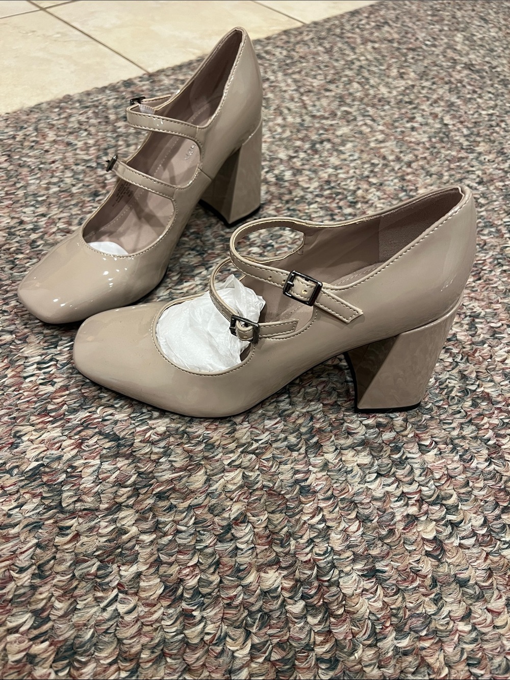 Marc Fisher Block High Heel Mary Jane Pumps in Nude
